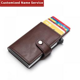 ZOVYVOL Custom Name Wallet Hasp Men Leather Wallet Cards Holder Protector Smart Wallet RFID Aluminum Case Box Card Holder Wallet