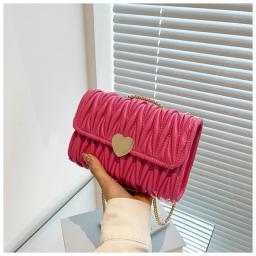 Pleated Chain Bag Women's Bag New 2023 Fashion Casual Messenger Bag Candy Color One Shoulder Small Square Bag Dinner Bag