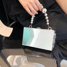 HISUELY 2023 Metal Handle Box Design Women Party Clutch Bag Shoulder Chain Purse Handbags Female Silver Tote Bag Crossbody Bag