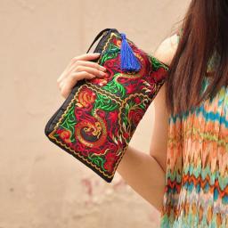 Ethnic Long Wallet Embroider Purse Female Boho Clutch Coin Bag Women's Lady Mobile Phone Bag Monederos Bordados Etnicos