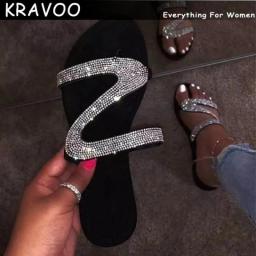 KRAVOO Women Shoes Z-shaped Rhinestone Beach Sandals For Women Flip Flops Slippers Women Plus Size Female Shoes Summer 2023