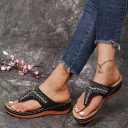 WomensCasual Slippers Fashion Rhinestone Platform Wedge Lightweight Comfortable Flat Roman Sandals