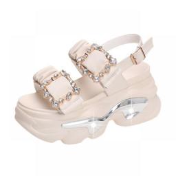 Metal Double Buckle Chunky Sandals Women Summer 2023 Shiny Crystal Platform Sandals Woman Fashion Pleated Thick Bottom Sandalias