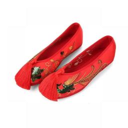 Chinese Wedding Shoes Red Festive Dragon And Phoenix Bride Set Foot Light Flat Shoes Children Wedding Embroidered Shoes