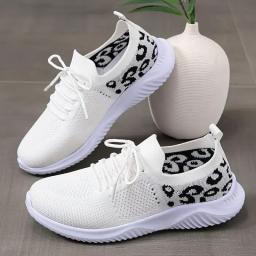 2023 Women Tennis Shoes New Leopard Breathable Lace Up Sports Sneakers Plus Size Female Walking Running Fitness Flats