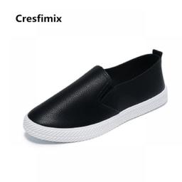 Cresfimix Zapatos De Mujer Women Fashion White Breathable Slip On Flat Shoes Lady Pu Leather Summer Comfortable Loafers A2015