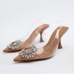 Luxury Brand Women High Heels Rhinestone Fashion Sandals 2023 Summer Transparent Shoes Ladies Pumps Slingbacks Plus Size