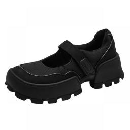 CYJSYQFC Japanese Harajuku Style Velcro Wedge Platform Women Sneakers Square Toe Black Beige Thick Bottom Lady Vulcanize Shoes