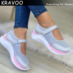 KRAVOO 2023 White Sneakers Women Shoes Casual Platform Mesh Breathable Vulcanized Ladies Outdoor Walking Footwear Chaussure