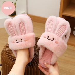 Women Home Floor Slippers Cute Cartoon Rabbit Couples Winter Shoes Warm Plush Anti-slip Female Male Indoor Cotton Slides