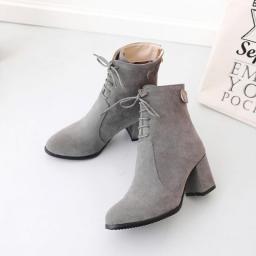 Oversize  Large Size  Big Size High Quality Autumn And Winter Women's Shoes  Pointed Toe Lace-up Thick Heel Ankle Boots