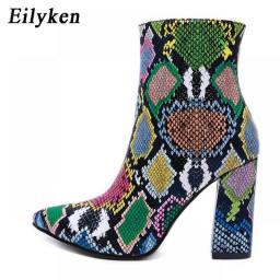 Eilyken Women Ankle Boots Fashion Green Snake Grain Booties Winter Female Pointed Toe High Heels Ladies Zip Boots Shoes