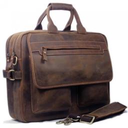 Vintage Men Leather Briefcase Tote Business Bag Crazy Horse Genuine Leather Portfolio Men Briefcase Male 15