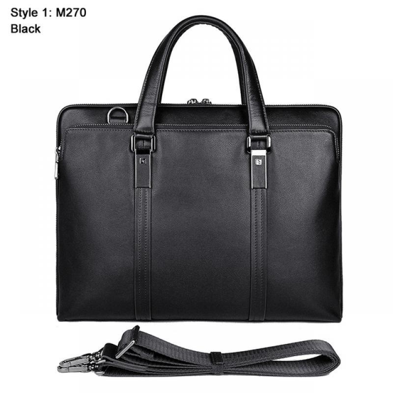 Luxury Genuine Leather Briefcase Men Leather Business Bag 15.6" Laptop Bag 14 Male Office Bag Document File Case Shoulder Bag