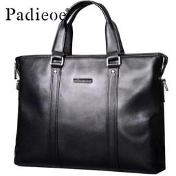 Padieoe Luxury Brand Men's Business Documents Bag Genuine Leather Totes Laptop Bag For Male Fashion Men Shoulder Portfolio Bag