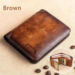 Genuine Leather Rfid Protection Wallets For Men Vintage Thin Short Multi Function ID Credit Card Holder Money Bag