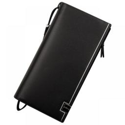 Luxury Wallet Men Long Business Striped Clutch Bag Leather Coin Purse For Male Fashion Card Holder With Zipper Phone Bag