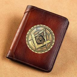 High Quality Genuine Leather Wallet Master Mason Symbol Printing Standard Short Purse BK1227
