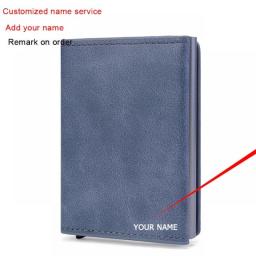 Customized Name RFID Leather Wallet Multifunction Magnet Wallet Men Credit Card Holder With Note Compartment & Coin Pocket Purse