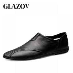 Men Fashion Genuine Leather Casual Loafers Soft Comfortable Breathable Flats Lazy Shoes Men's Lightweigh Moccasins Driving Shoes