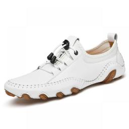 Casual Shoes Men Genuine Leather Sneakers Summer Breathable Men Shoes Fashion Driving Shoes Plus Size 46 47 White Flats Trainers