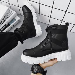 Autumn Winter Thick Base Cloth Mid-Top Boots Men British Trend Boots High-Top Korean Casual Shoes Motorcycle Boots For Men
