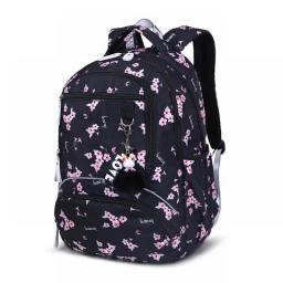 Fengdong Cherry Blossoms School Backpack For Women Black Pink Floral Book Bag Fashion School Bags For Girls Cute Flower Bookbag