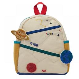 New Children's Spliced Cotton Canvas Saturn Planet Embroidered Backpack Cute Girls Colored Casual Small Book Bag