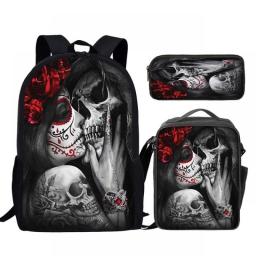 YIKELUO Pop Day Of The Dead Floral Sugar Skull Design Durable Brand Backpack Student Textbook Knapsack Insulated Lunch Bag