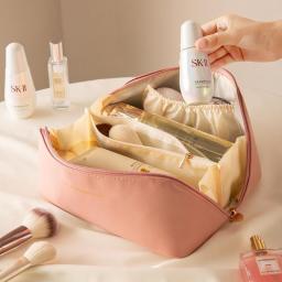 Women Cosmetic Bag Travel Portable Makeup Storage Bag Pu Waterproof Multifunction Toiletries Brush Organizer Zipper Case