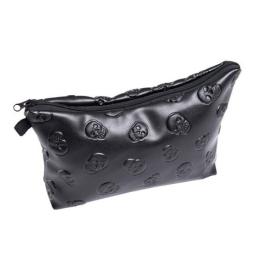 1 Pc Black Skull Cosmetic Bag Women PU Leather Makeup Bag Travel Organizer For Cosmetics Toiletry Kit Bag Dropshipping