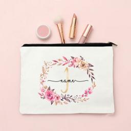 Personalized Initial With Name Makeup Bag Bridal Cosmetic Case Canvas Monogram Toiletry Pouch Birthday Wedding Bridesmaid Gifts