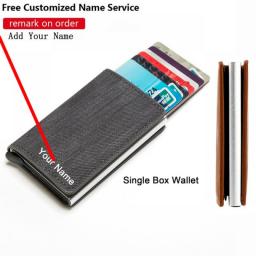 Customized Name Engraving Wallet RFID Card Holder Anti-theft Purse Double Box Credit Card Holder Denim Leather Wallet Cardholder