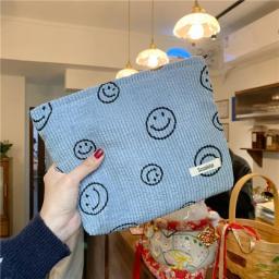 Corduroy Cosmetic Bag Smiley Color Large Makeup Organizer Bag Travel Female Zipper Beauty Case Cosmetic Storage Pouch