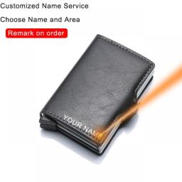 Antitheft Men Id Bank Credit Card Holder Double Rfid Blocking Wallet Leather Security Aluminum Box Metal Purse Cardholder Case