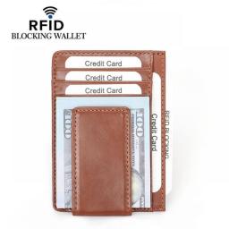 Slim RFID Blocking Leather Small Wallet Credit ID Card Case Purse Money Clip For Men Vintage Mini Cash Holder