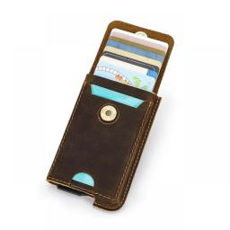 Hiram Vintage Genuine Leather RFID Blocking Card Holder Wallet For Men Luxury Card Wallet Case Aluminum Metal Slim Cardholder