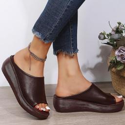 Women Sandals Wedge Heels Platform Sandalias Mujer 2023 Soft Leather Summer Sandals With Wedges Shoes For Women Outdoor Slippers