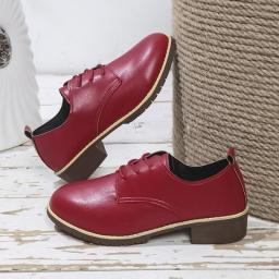 2022 Autumn New Women's Casual Leather Shoes Fashion All-match Thick Heel Lace-up Middle-heel British Style Single Shoes Women