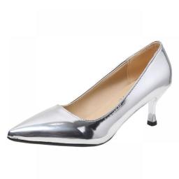 2022 Fashion Women Patent Leather High Heels Lady Pointe Toe Gold Silver Heels Pumps Female Wedding Bridal Shoes Plus Size 35-45