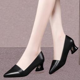 Zapatos De Mujer Women Sweet Black Pointed Wine Red Office Square Heel Pumps Lady Casual European Style Heel Shoes