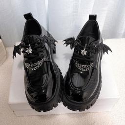 Metal Chain Chunky Platform Pumps Women 2023 Spring Thick Bottom Patent Leather Loafers Woman Lace Up Black Jk Gothic Shoes