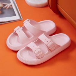 Fashion Buckle Thick Platform Slippers Women Home Soft Sole Eva Cloud Slides Sandals Woman 2023 Summer Non Slip Beach Flip Flops