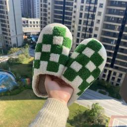 ASIFN New Fuzzy Slippers Fashion Checker Indoor Embroidery Houseshoes Cozy Woman Winter Fluffy House Retro Checkered Print Shoes
