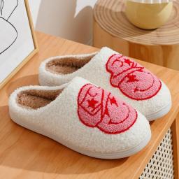 ASIFN Cute Pink Cowgirl Slippers Smile Lightning Face Fluffy Cushion Slides Cozy Comfy Winter Shoes Cowboy Women Houseshoes