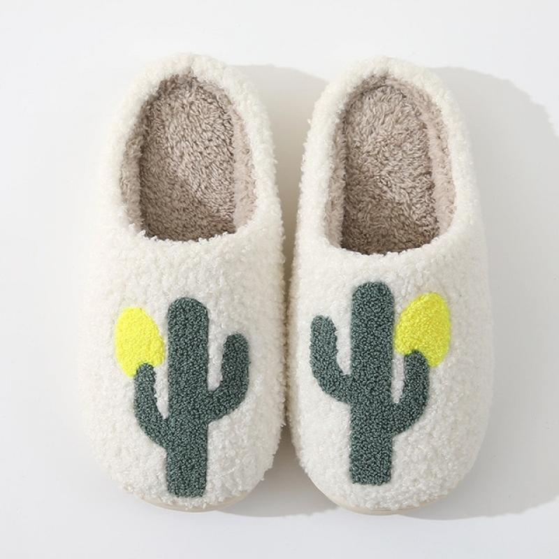 ASIFN New Style Comfortable Home Cactus Warm Winter Cotton Slippers Couple Men and Women Thick-soled Cotton Shoes Non-slip