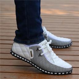 Men Leather Shoes Autumn Men's Casual Shoes Breathable Light Weight White Sneakers Driving Shoes Pointed Toe Business Men Shoes