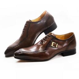 Luxury Leather Mens Dress Shoes Office Business Wedding Formal Shoes Brown Black Lace Up Buckle Pointed Toe Oxford Shoes For Men