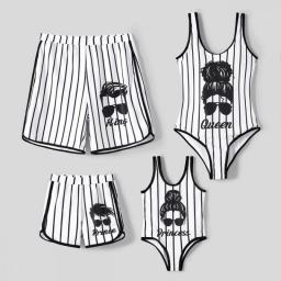 PatPat Family Matching Sunglass Figure Print Striped One-piece Swimsuit And Swim Trunks