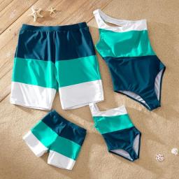 PatPat Summer Swimsuit Family Matching Outfits Swimsuits Color Block One-piece One Shoulder Family Look Swimwear Sets